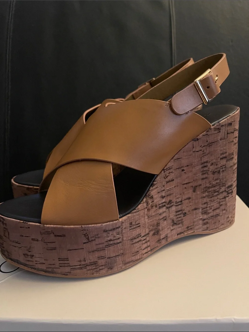 Tony Bianco Vogue Women’s Platform Wedge Slingback Sandal Tan Como NWB
